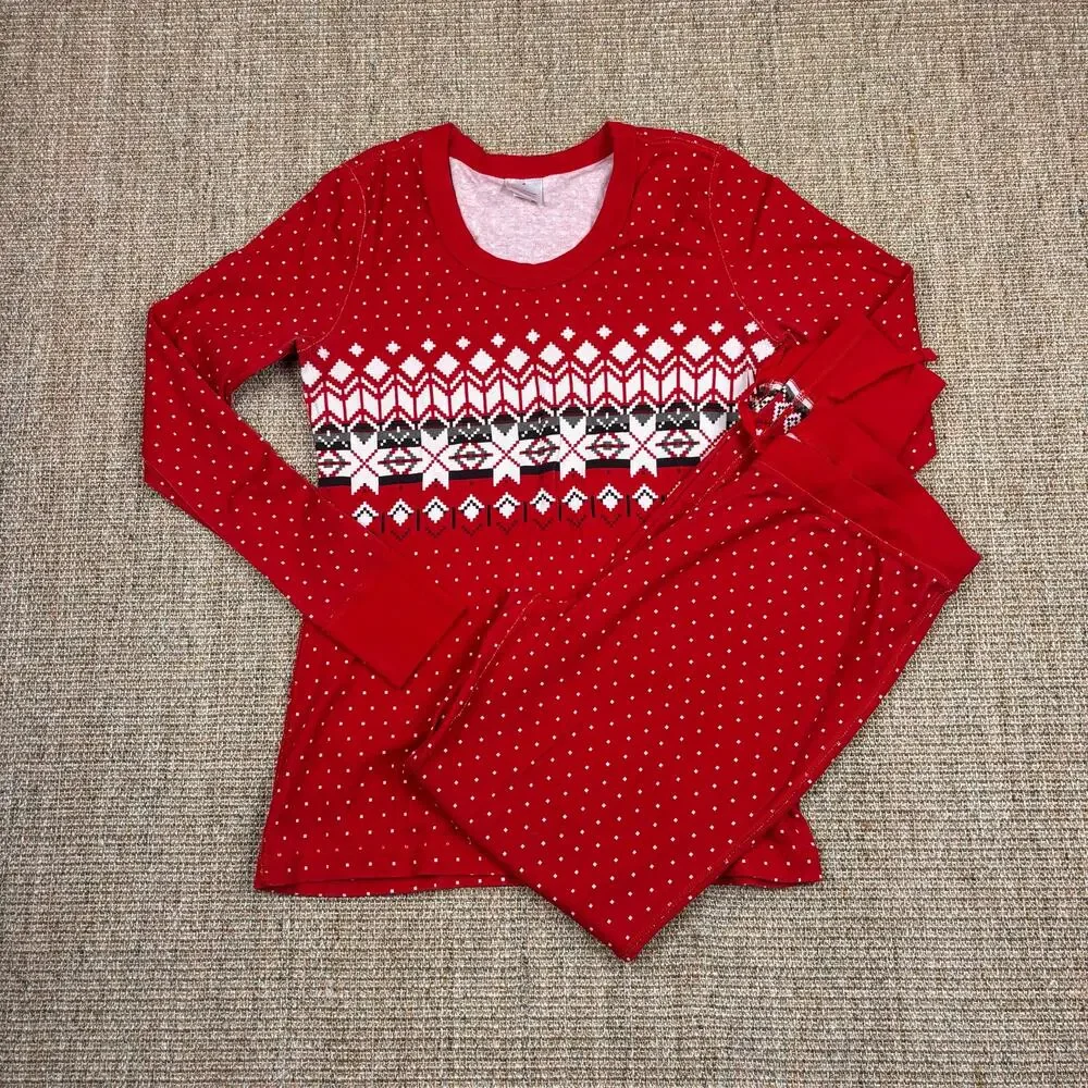 🎄 Hanna Andersson Womens Heritage Fair Isle Organic Cotton Pajama Set | M | Red